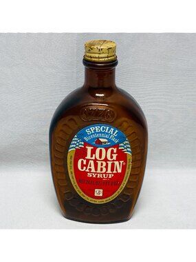 Vintage Log Cabin Syrup Bicentennial Embossed Cabin Design 24 Oz Glass Bottle
